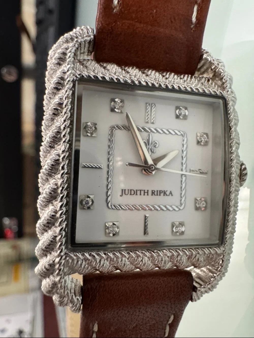 Judith Ripka Silver Rope-Frame Watch - Brown Strap - Picture 8 of 10